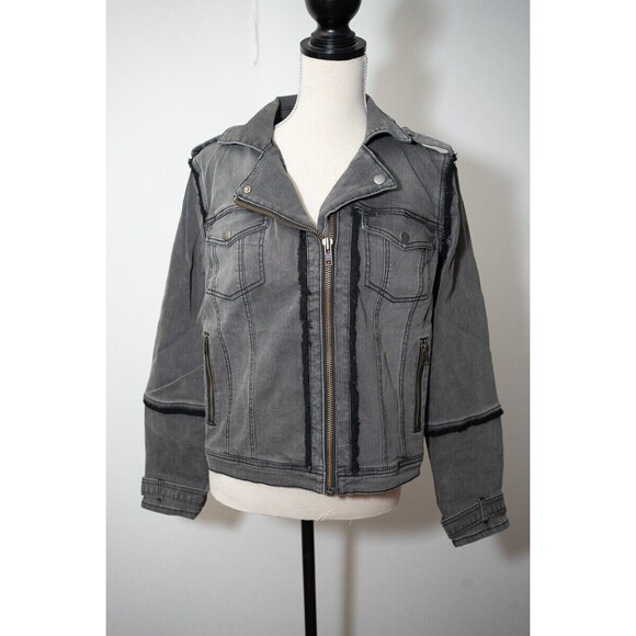 G by Giuliana Denim Jean jacket new motorcycle Moto rock punk goth emo gray M - Picture 1 of 5